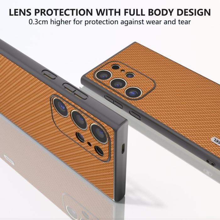 ABEEL - ABEEL Samsung Galaxy S24 Ultra Skal Carbon Fiber Läder Ljusbrun