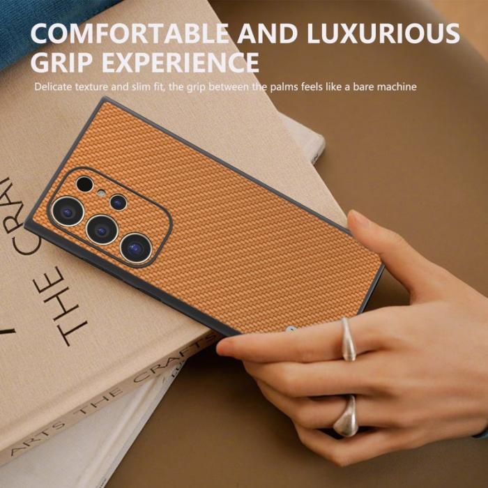 ABEEL - ABEEL Samsung Galaxy S24 Ultra Skal Carbon Fiber Läder Ljusbrun