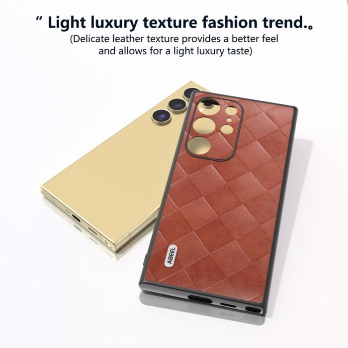 ABEEL - ABEEL Samsung Galaxy S24 Ultra Skal Grid Textur PU Läder Brun