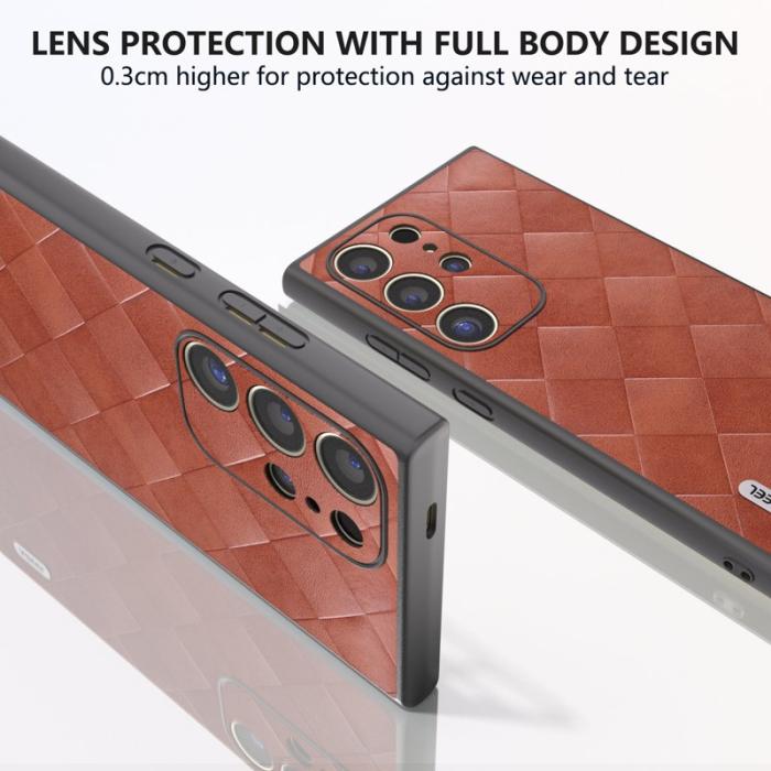 ABEEL - ABEEL Samsung Galaxy S24 Ultra Skal Grid Textur PU Läder Brun