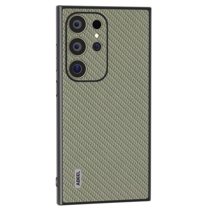ABEEL - ABEEL Samsung Galaxy S24 Ultra Skal Kolfiber PU Läder Grön