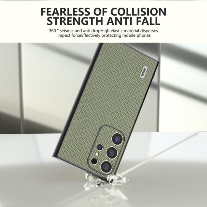 ABEEL - ABEEL Samsung Galaxy S24 Ultra Skal Kolfiber PU Läder Grön