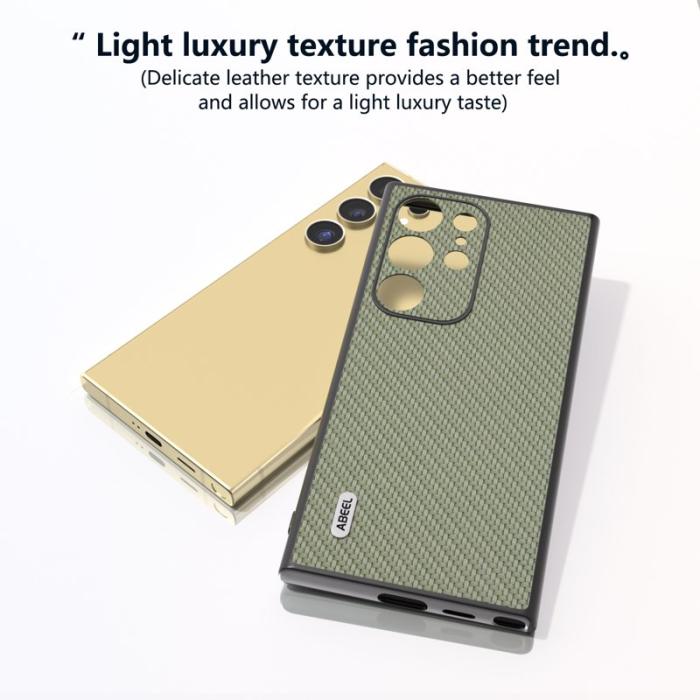 ABEEL - ABEEL Samsung Galaxy S24 Ultra Skal Kolfiber PU Läder Grön