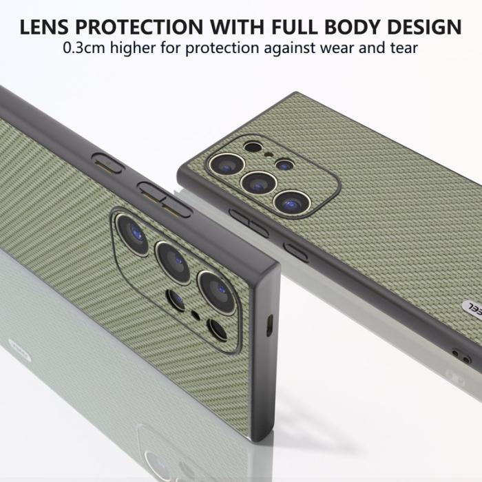 ABEEL - ABEEL Samsung Galaxy S24 Ultra Skal Kolfiber PU Läder Grön