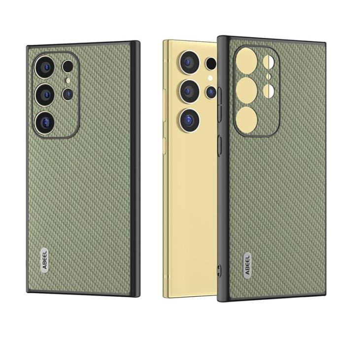 ABEEL - ABEEL Samsung Galaxy S24 Ultra Skal Kolfiber PU Läder Grön