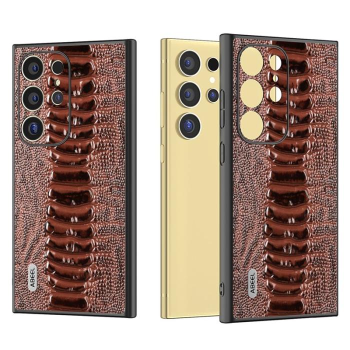 ABEEL - ABEEL Samsung Galaxy S24 Ultra Skal Krokodilskinn Äkta Läder - Kaffe