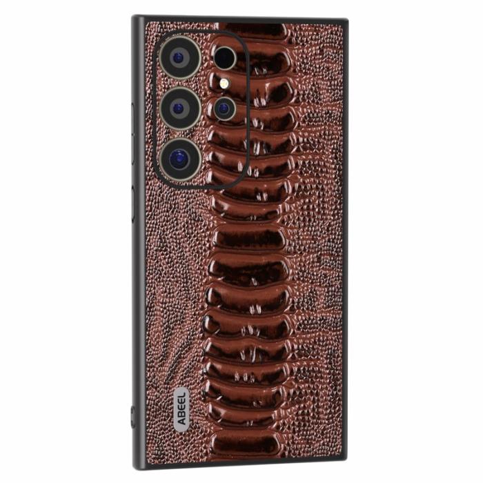 ABEEL - ABEEL Samsung Galaxy S24 Ultra Skal Krokodilskinn Äkta Läder - Kaffe