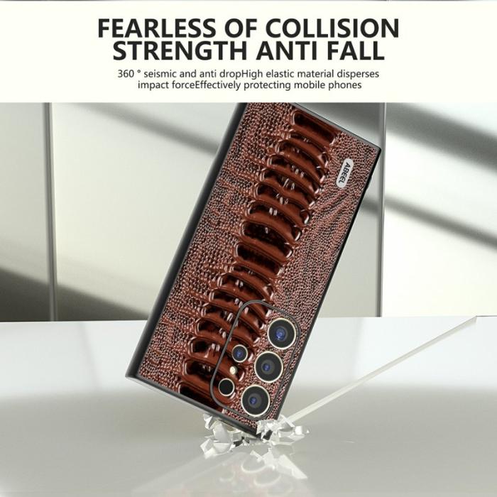 ABEEL - ABEEL Samsung Galaxy S24 Ultra Skal Krokodilskinn Äkta Läder - Kaffe