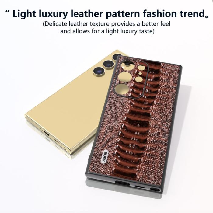 ABEEL - ABEEL Samsung Galaxy S24 Ultra Skal Krokodilskinn Äkta Läder - Kaffe