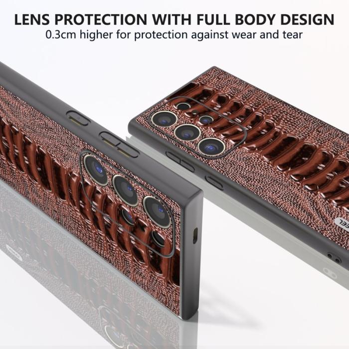 ABEEL - ABEEL Samsung Galaxy S24 Ultra Skal Krokodilskinn Äkta Läder - Kaffe