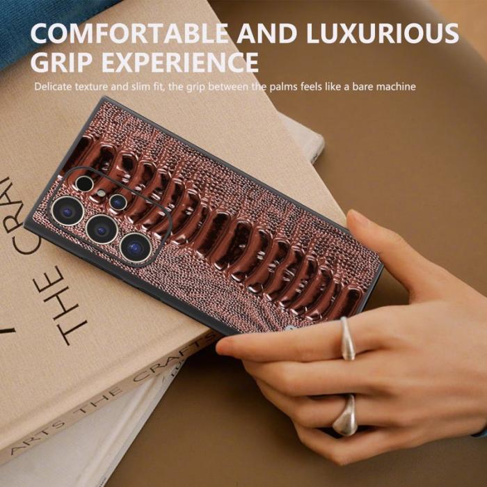 ABEEL - ABEEL Samsung Galaxy S24 Ultra Skal Krokodilskinn Äkta Läder - Kaffe