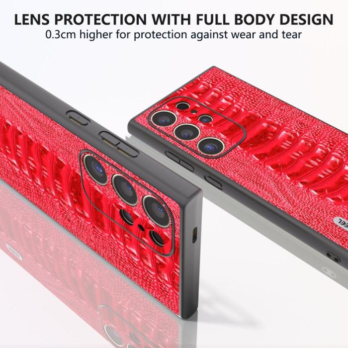 ABEEL - ABEEL Samsung Galaxy S24 Ultra Skal Krokodiltextur Röd