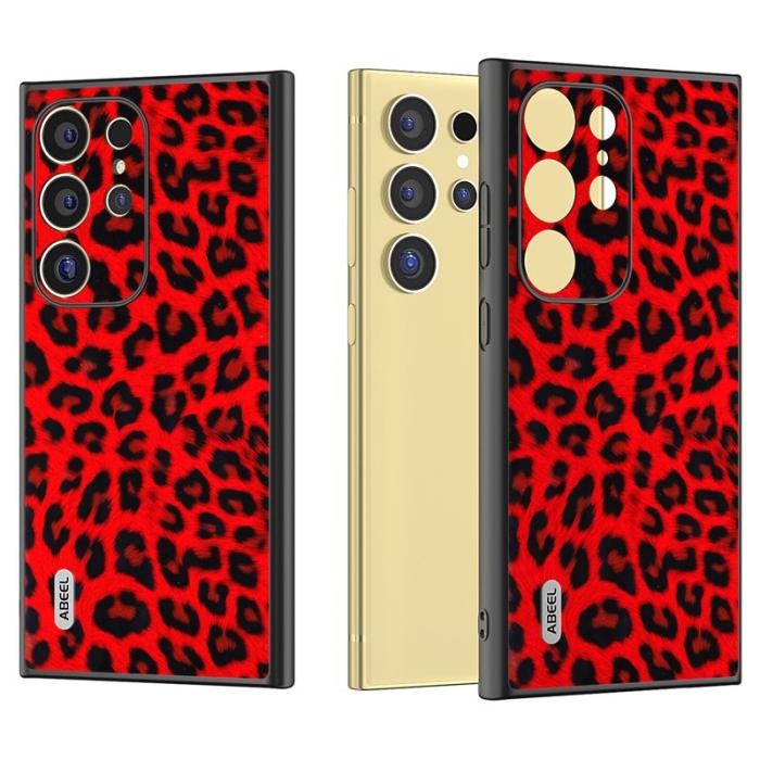 ABEEL - ABEEL Samsung Galaxy S24 Ultra Skal Läder Coated Röd Leopard