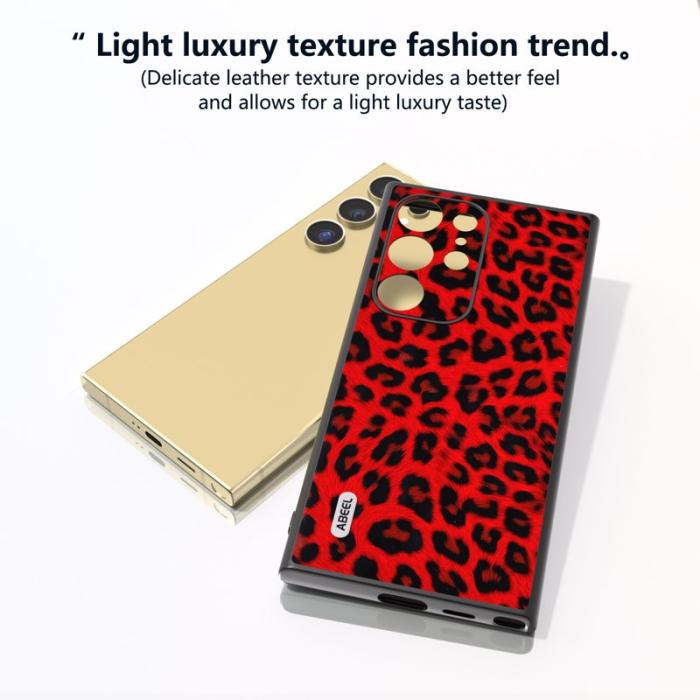 ABEEL - ABEEL Samsung Galaxy S24 Ultra Skal Läder Coated Röd Leopard