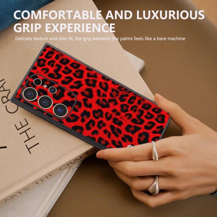 ABEEL - ABEEL Samsung Galaxy S24 Ultra Skal Läder Coated Röd Leopard