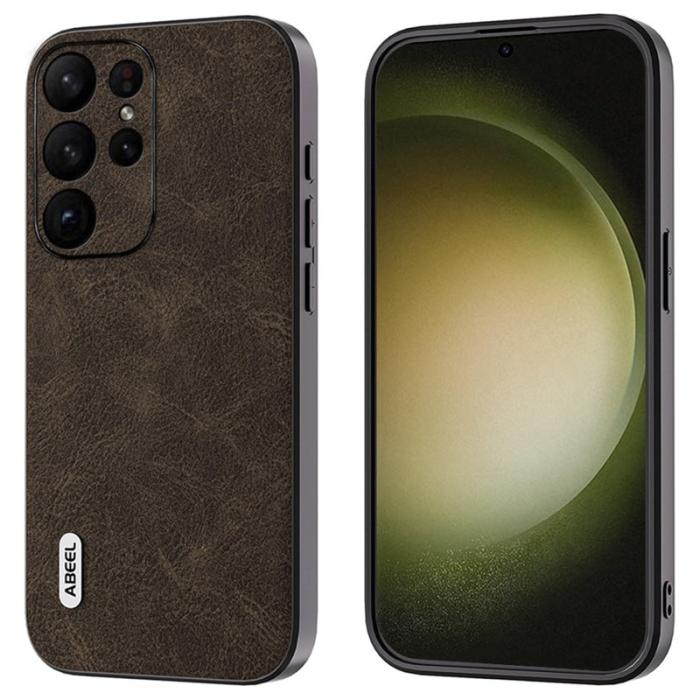 ABEEL - ABEEL Samsung Galaxy S24 Ultra Skal Läder Fantasy Lychee Khaki