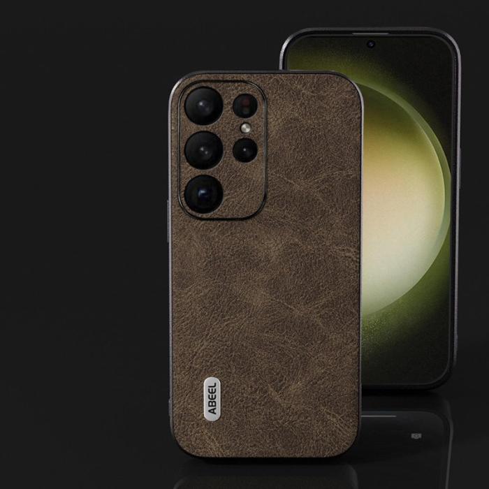 ABEEL - ABEEL Samsung Galaxy S24 Ultra Skal Läder Fantasy Lychee Khaki
