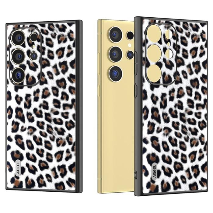 ABEEL - ABEEL Samsung Galaxy S24 Ultra Skal Läder Silver Leopardmönster