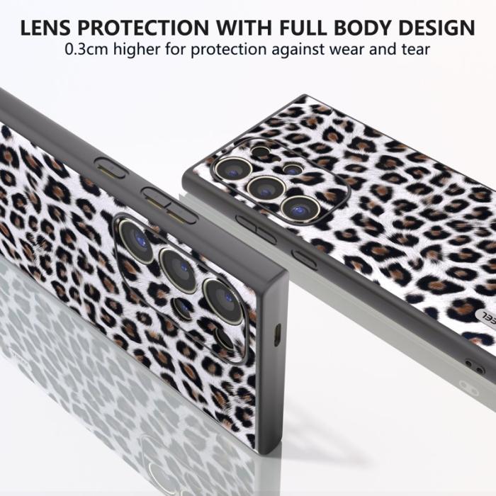 ABEEL - ABEEL Samsung Galaxy S24 Ultra Skal Läder Silver Leopardmönster
