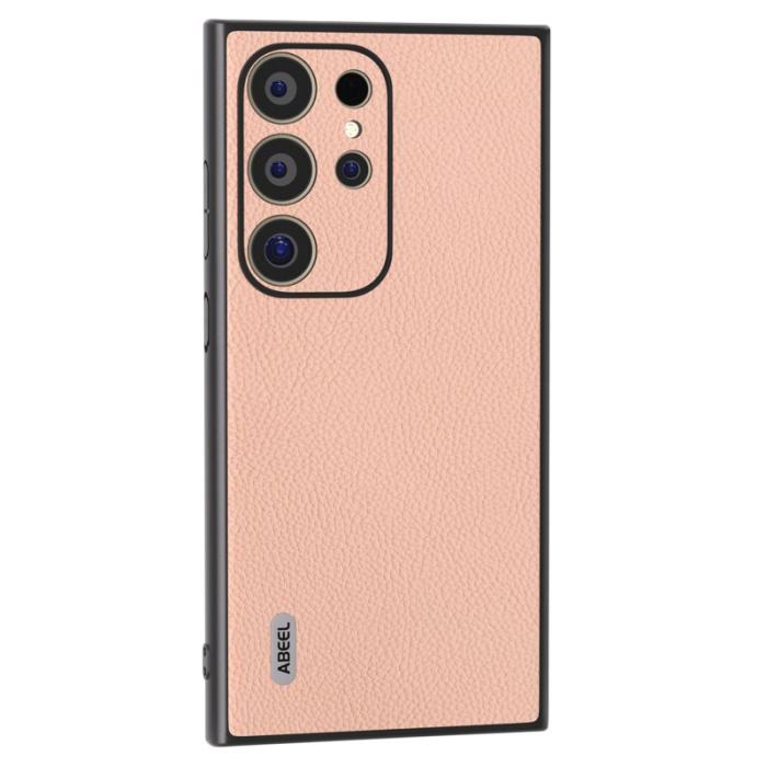 ABEEL - ABEEL Samsung Galaxy S24 Ultra Skal Läder TPU Hård PC - Rosa
