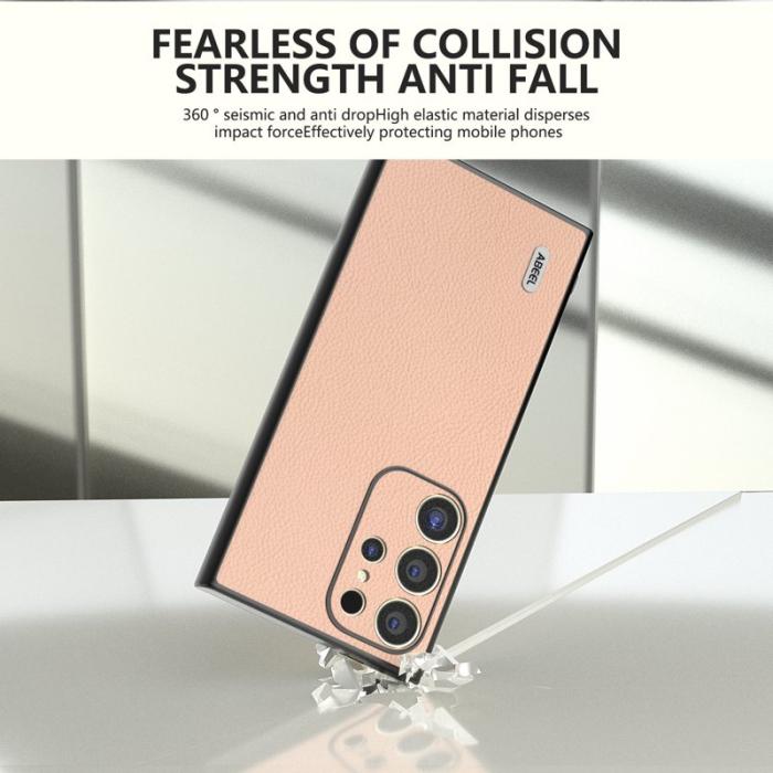 ABEEL - ABEEL Samsung Galaxy S24 Ultra Skal Läder TPU Hård PC - Rosa