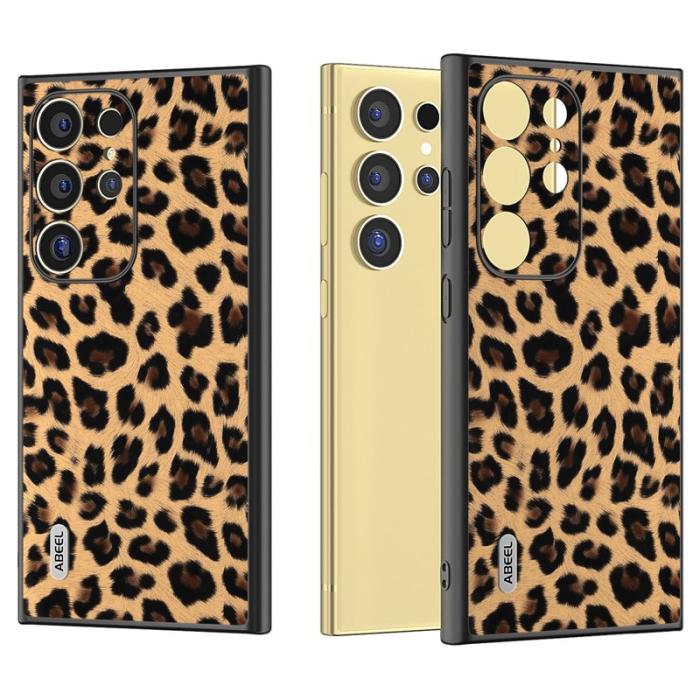 ABEEL - ABEEL Samsung Galaxy S24 Ultra Skal Läderbelagd Leopardmönster Guld