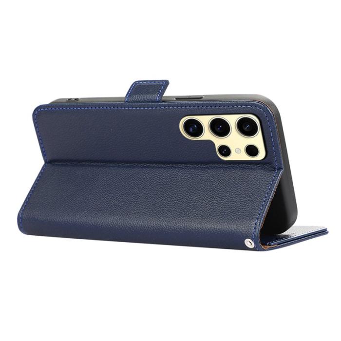 ABEEL - ABEEL Samsung Galaxy S24 Ultra Skal Litchi Textur Läder Blå