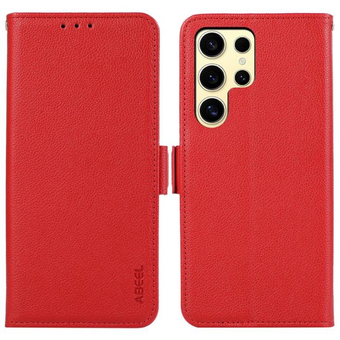 ABEEL - ABEEL Samsung Galaxy S24 Ultra Skal Litchi Textur Röd
