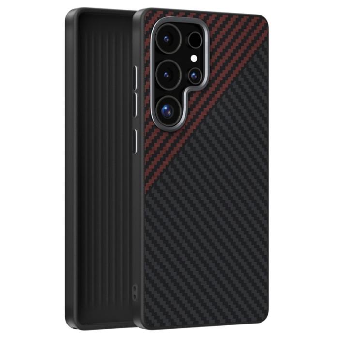 ABEEL - ABEEL Samsung Galaxy S24 Ultra Skal MagSafe Kolfiber Svart/Röd