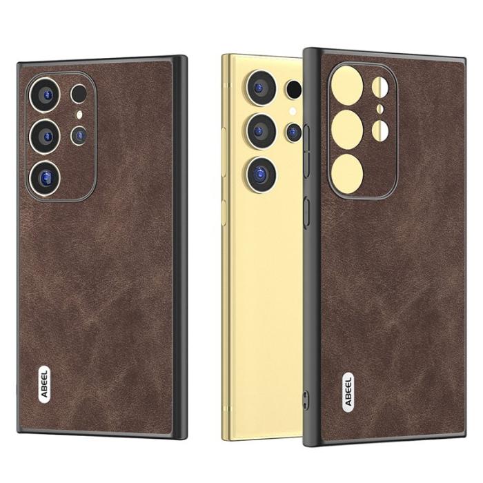 ABEEL - ABEEL Samsung Galaxy S24 Ultra Skal Slim Fit PU Läder Kaffe
