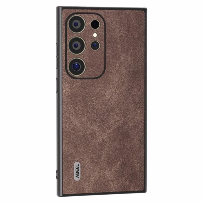 ABEEL - ABEEL Samsung Galaxy S24 Ultra Skal Slim Fit PU Läder Kaffe
