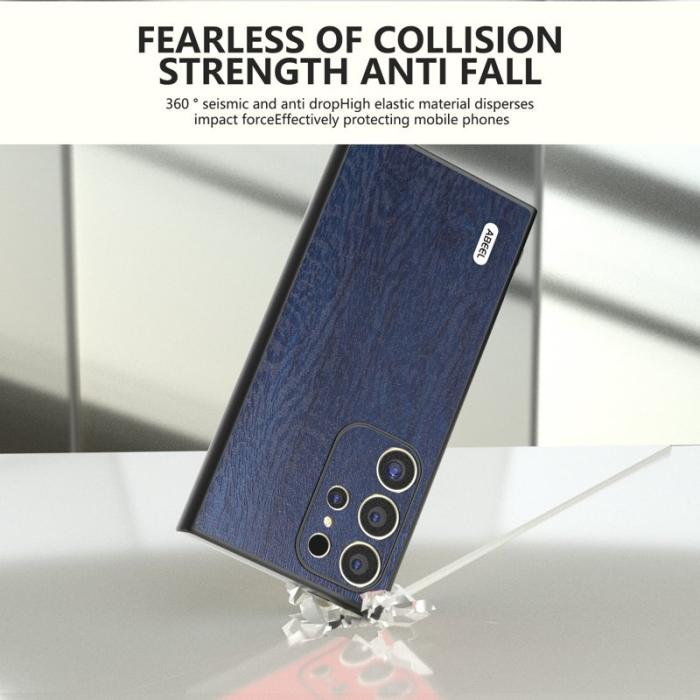 ABEEL - ABEEL Samsung Galaxy S24 Ultra Skal Trätextur Läder Blå