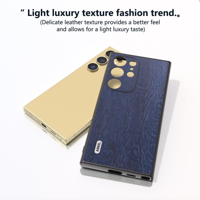 ABEEL - ABEEL Samsung Galaxy S24 Ultra Skal Trätextur Läder Blå