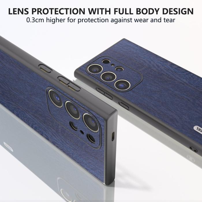 ABEEL - ABEEL Samsung Galaxy S24 Ultra Skal Trätextur Läder Blå