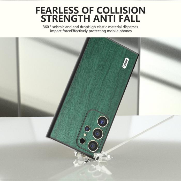 ABEEL - ABEEL Samsung Galaxy S24 Ultra Skal Trätextur Läder Grön