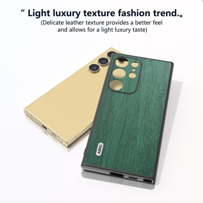ABEEL - ABEEL Samsung Galaxy S24 Ultra Skal Trätextur Läder Grön