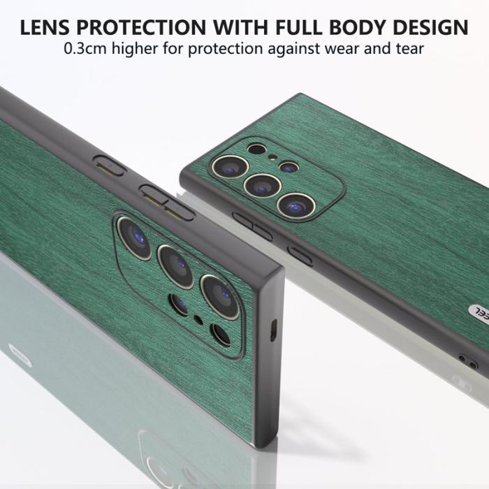 ABEEL - ABEEL Samsung Galaxy S24 Ultra Skal Trätextur Läder Grön
