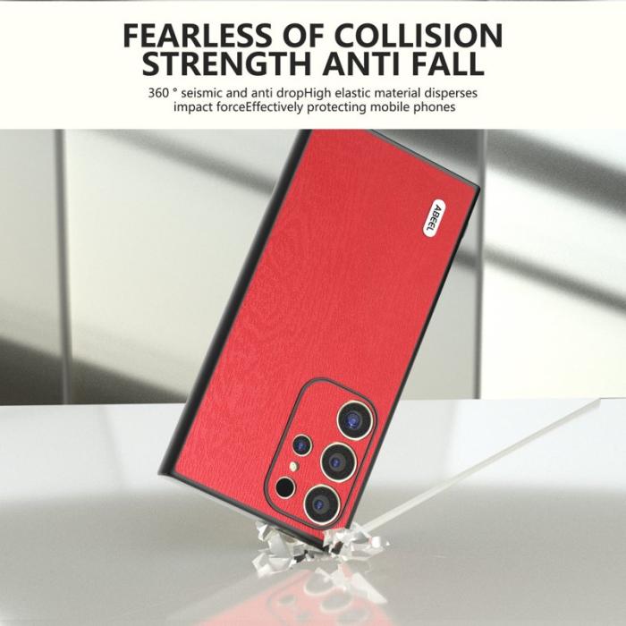 ABEEL - ABEEL Samsung Galaxy S24 Ultra Skal Trätextur Läder Röd