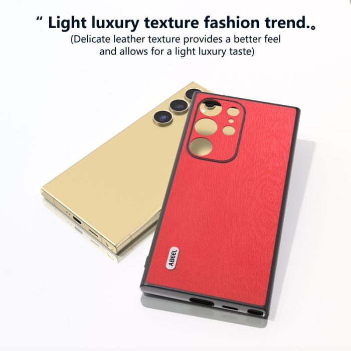 ABEEL - ABEEL Samsung Galaxy S24 Ultra Skal Trätextur Läder Röd