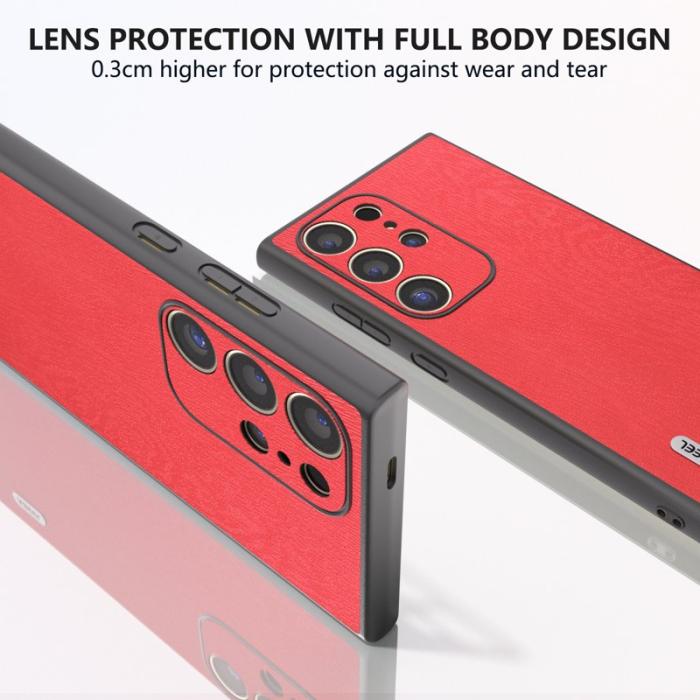 ABEEL - ABEEL Samsung Galaxy S24 Ultra Skal Trätextur Läder Röd