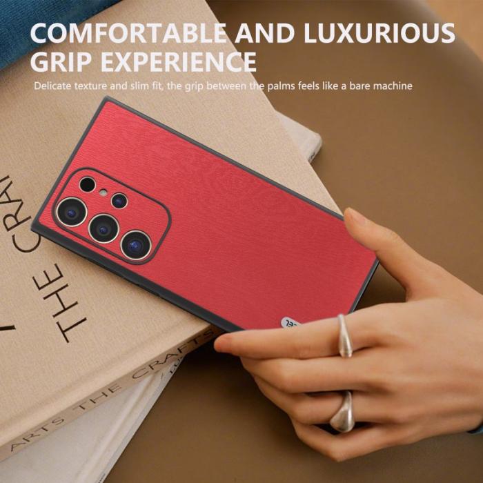 ABEEL - ABEEL Samsung Galaxy S24 Ultra Skal Trätextur Läder Röd