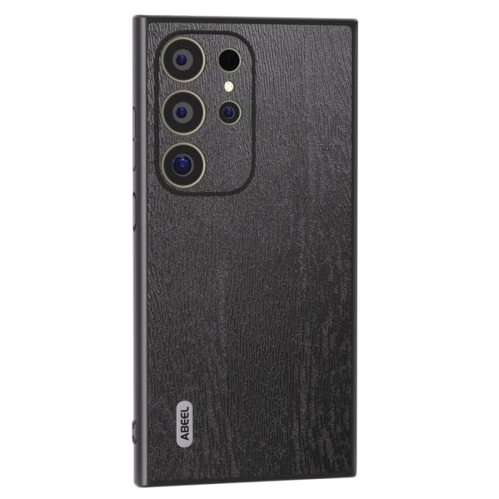 ABEEL - ABEEL Samsung Galaxy S24 Ultra Skal Trätextur Läder Svart