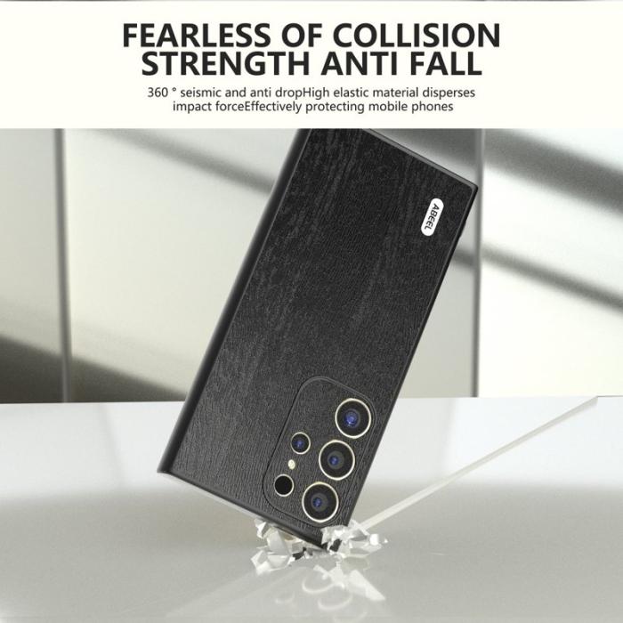 ABEEL - ABEEL Samsung Galaxy S24 Ultra Skal Trätextur Läder Svart