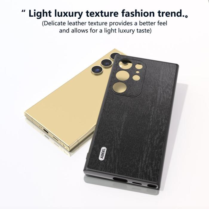 ABEEL - ABEEL Samsung Galaxy S24 Ultra Skal Trätextur Läder Svart