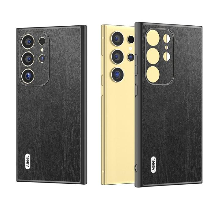 ABEEL - ABEEL Samsung Galaxy S24 Ultra Skal Trätextur Läder Svart