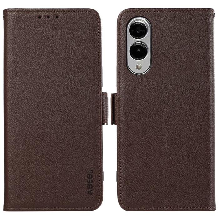 ABEEL - ABEEL Samsung Galaxy S25 Edge Skal Litchi Textur Läder Brun