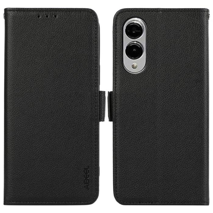 ABEEL - ABEEL Samsung Galaxy S25 Edge Skal Litchi Textur Läder Svart