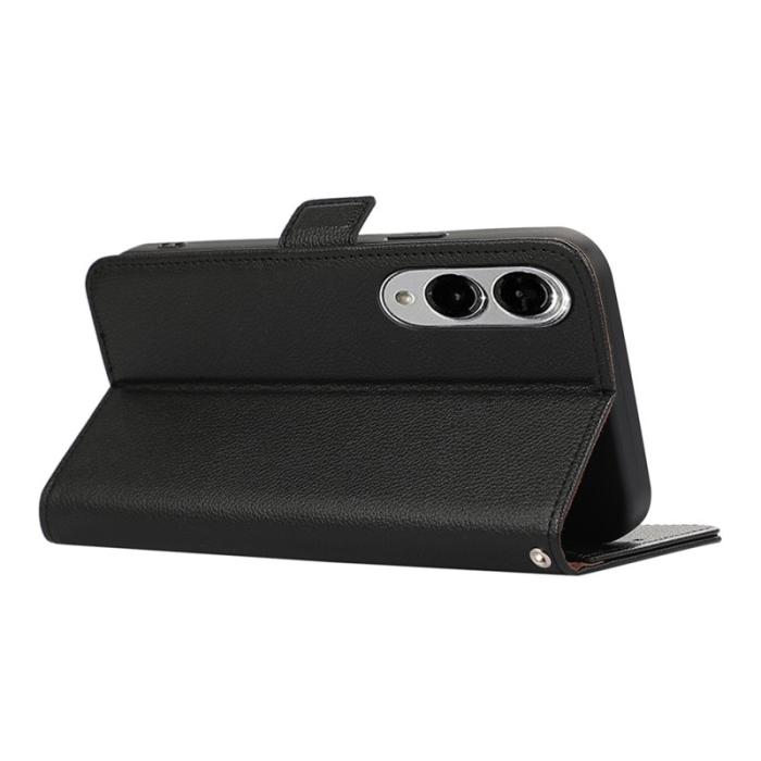 ABEEL - ABEEL Samsung Galaxy S25 Edge Skal Litchi Textur Läder Svart