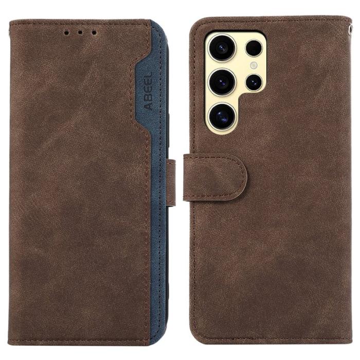 ABEEL - ABEEL Samsung Galaxy S25 Ultra Fodral Splicing Läder Brun