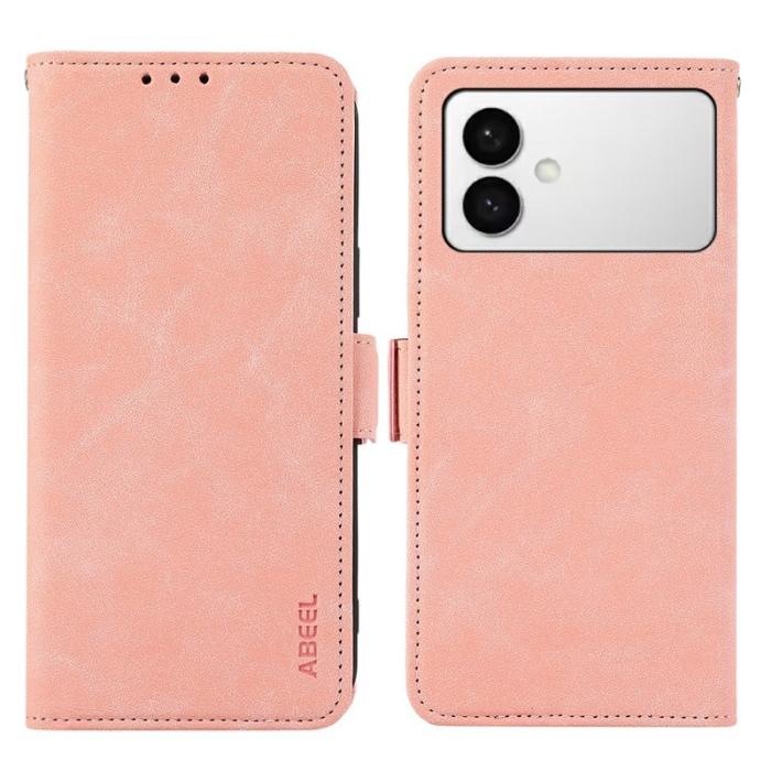 ABEEL - ABEEL Samsung Galaxy S26 Edge Fodral PU Läder Ställ Pink